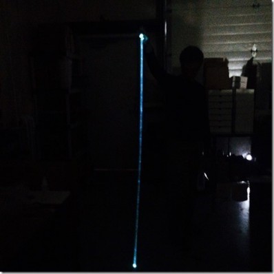 Image of Digital Dowsing Energy Rod lit up in Blue for the Ghost Adventures Bell Witch Cave episode